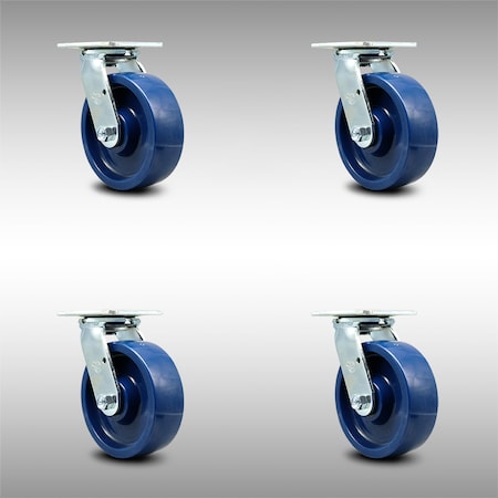Service Caster 6 Inch SS Solid Poly Swivel Caster Set with Roller Bearing and Swivel Lock SCC SCC-SS30S620-SPUR-BSL-4